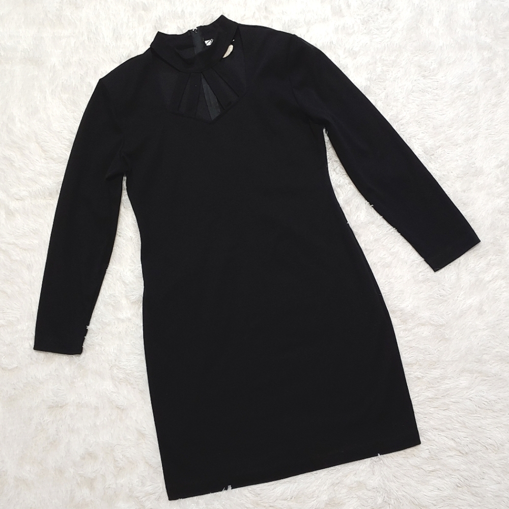 90s Vintage Marnie West Gothic Black Choker Cut Out Neckline Dress 13 - Picture 2 of 12